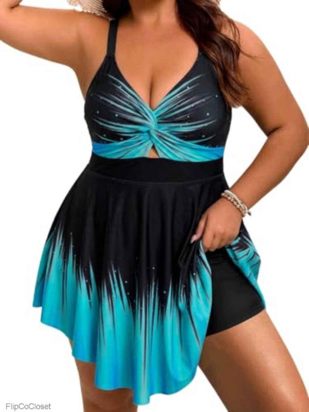 Plus Size Tankini Swim Dress with Shorts Tummy Control Two Piece